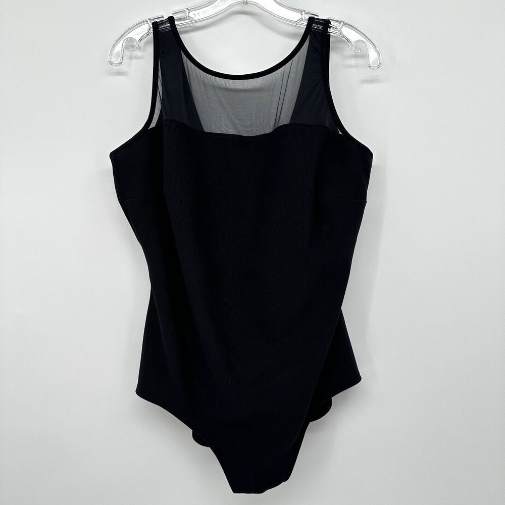 Lands End Swimsuit Plus Size‎ 24W One Piece Black Ribbed Mesh Neckline USA